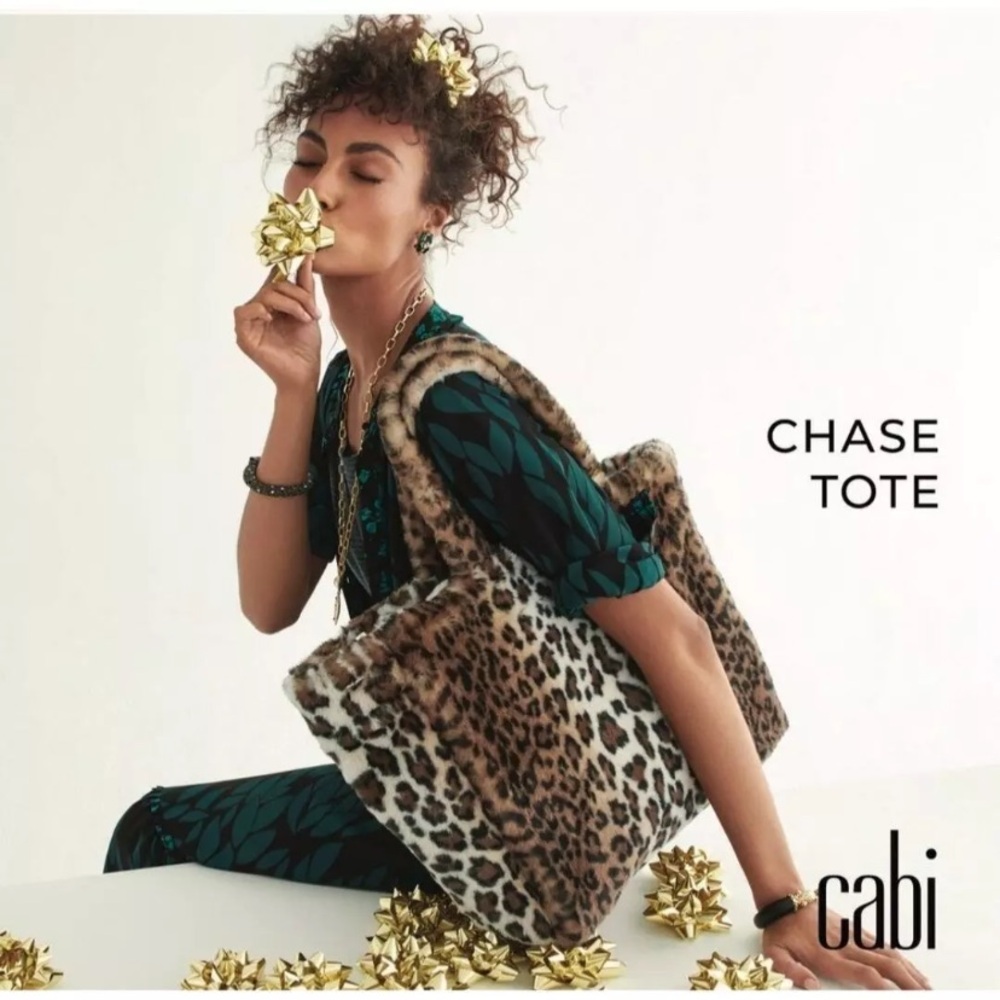 Cabi Chase Tote Leopard Faux Fur Bag Purse